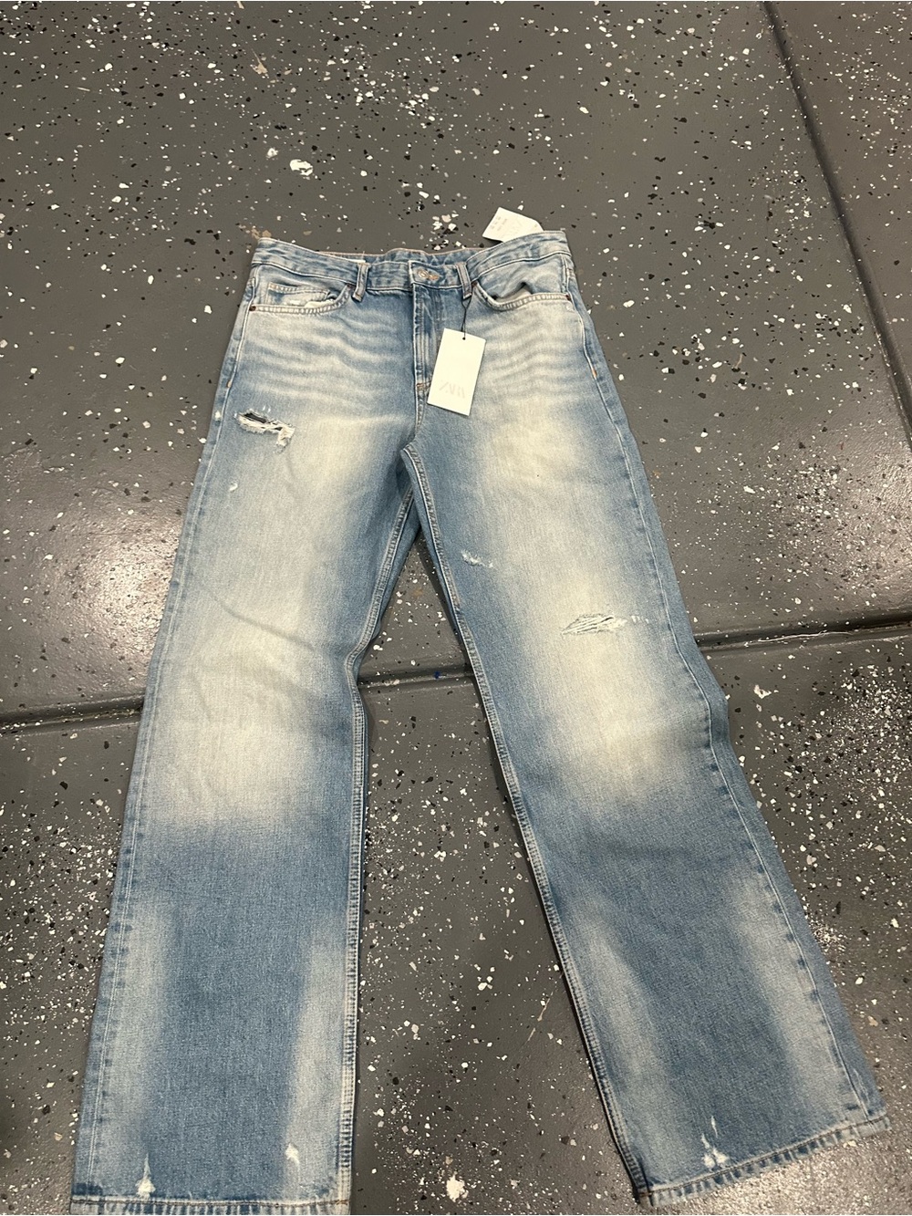 Zara Light Blue Wide Leg Distressed Jeans